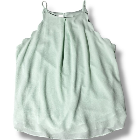 Bwear Mint Green Women's Sleeveless High Neck Scallop Arms Pleated Blouse - Picture 6 of 15